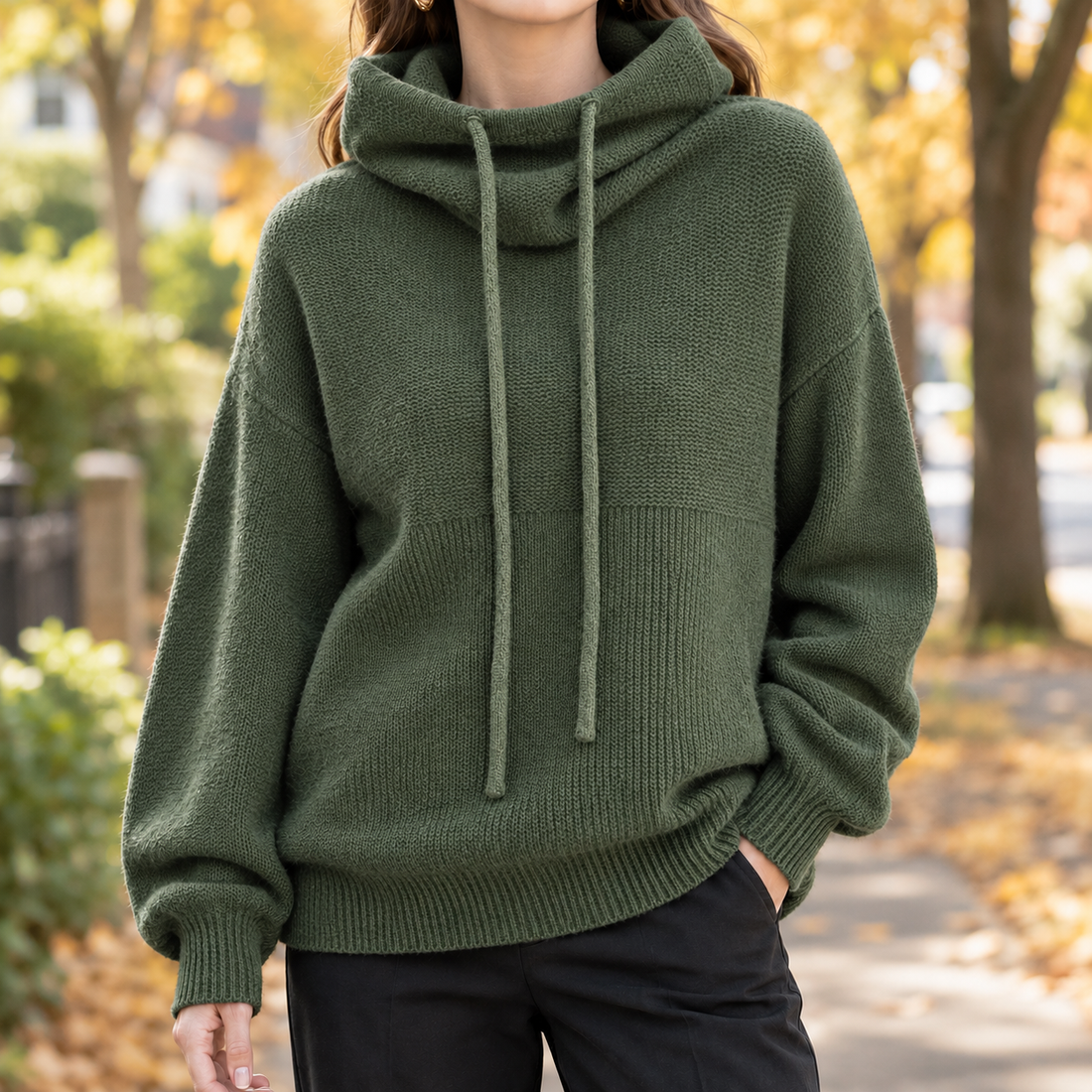 Arabella-Belle Cowl Neck Sweater - Green