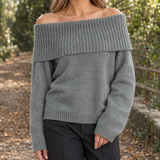 Paloma-Lane Off Shoulder Sweater - Gray