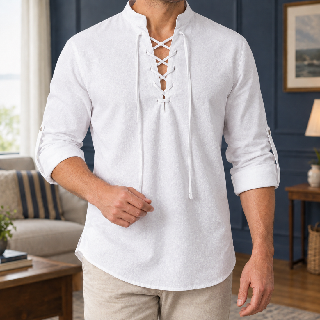 Graham-Wade Lace-Up Shirt - White