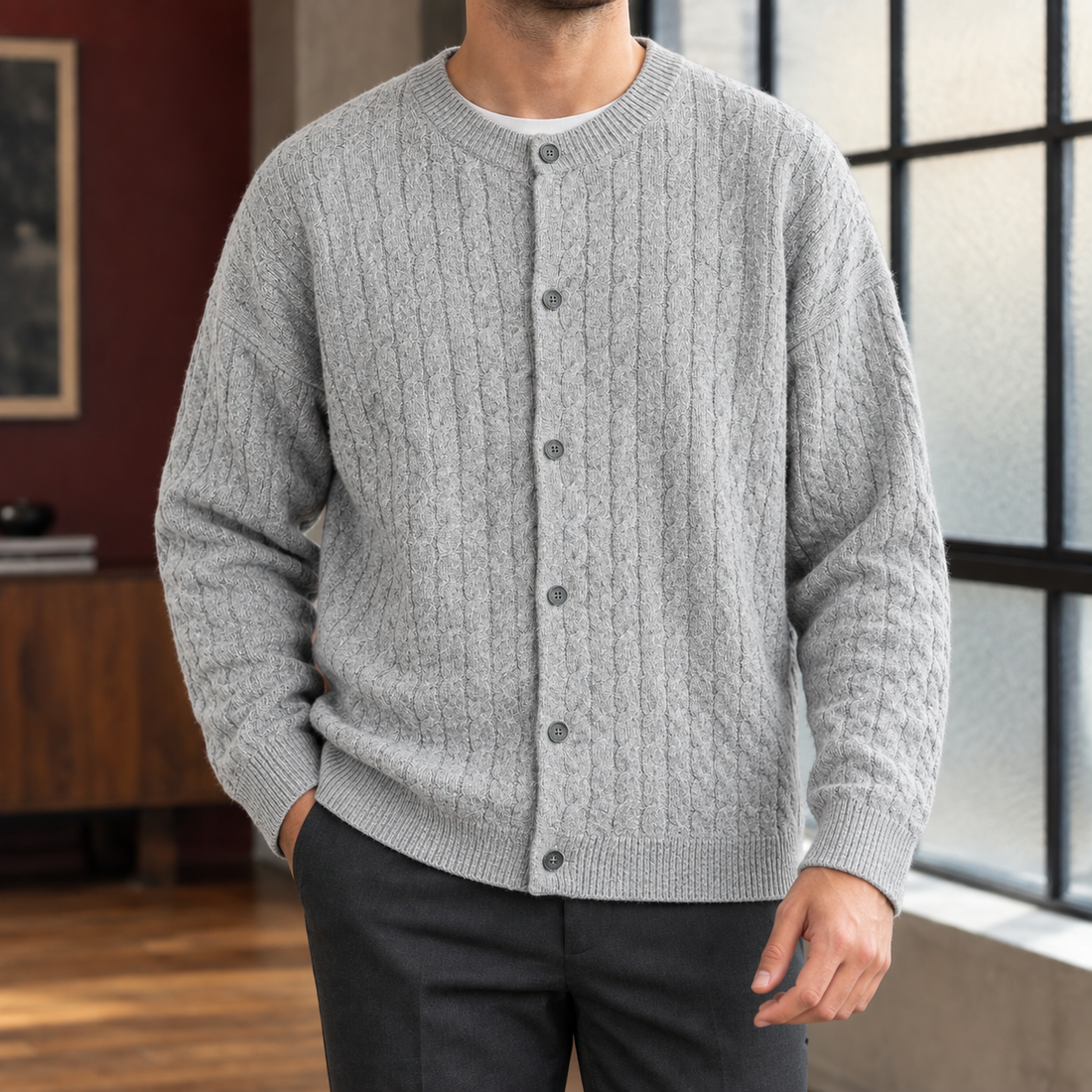 Jayden-Tate Cable Cardigan - Light Gray