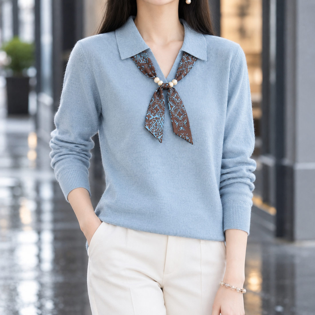 Pelham Scarf Collar Sweater - Sky Blue