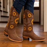 Serrano Floral Western Boots - Brown