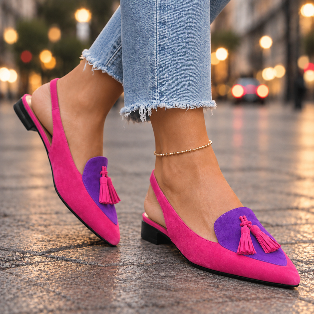 Valentini Tassel Slingbacks - Pink And Purple