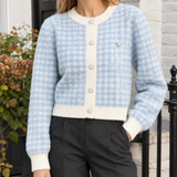 Solange Houndstooth Cardigan - Light Blue