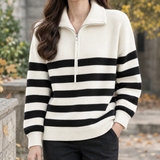 Constance-Jade Striped Zip Sweater - White
