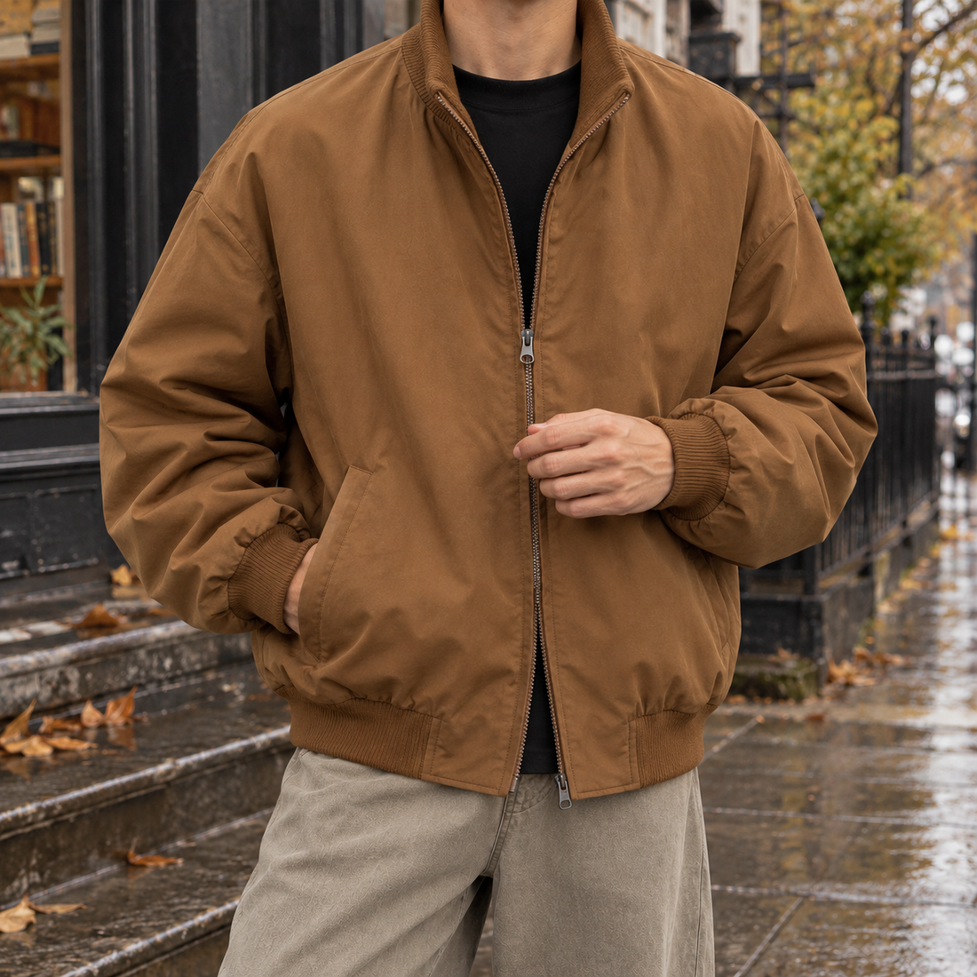 Victor-Miles Relaxed Bomber Jacket - Brown