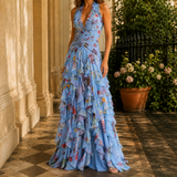 Madeleine Ruffle Maxi Dress - Blue