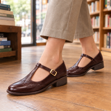 Mezzana Brogue Mary Janes - Reddish Brown