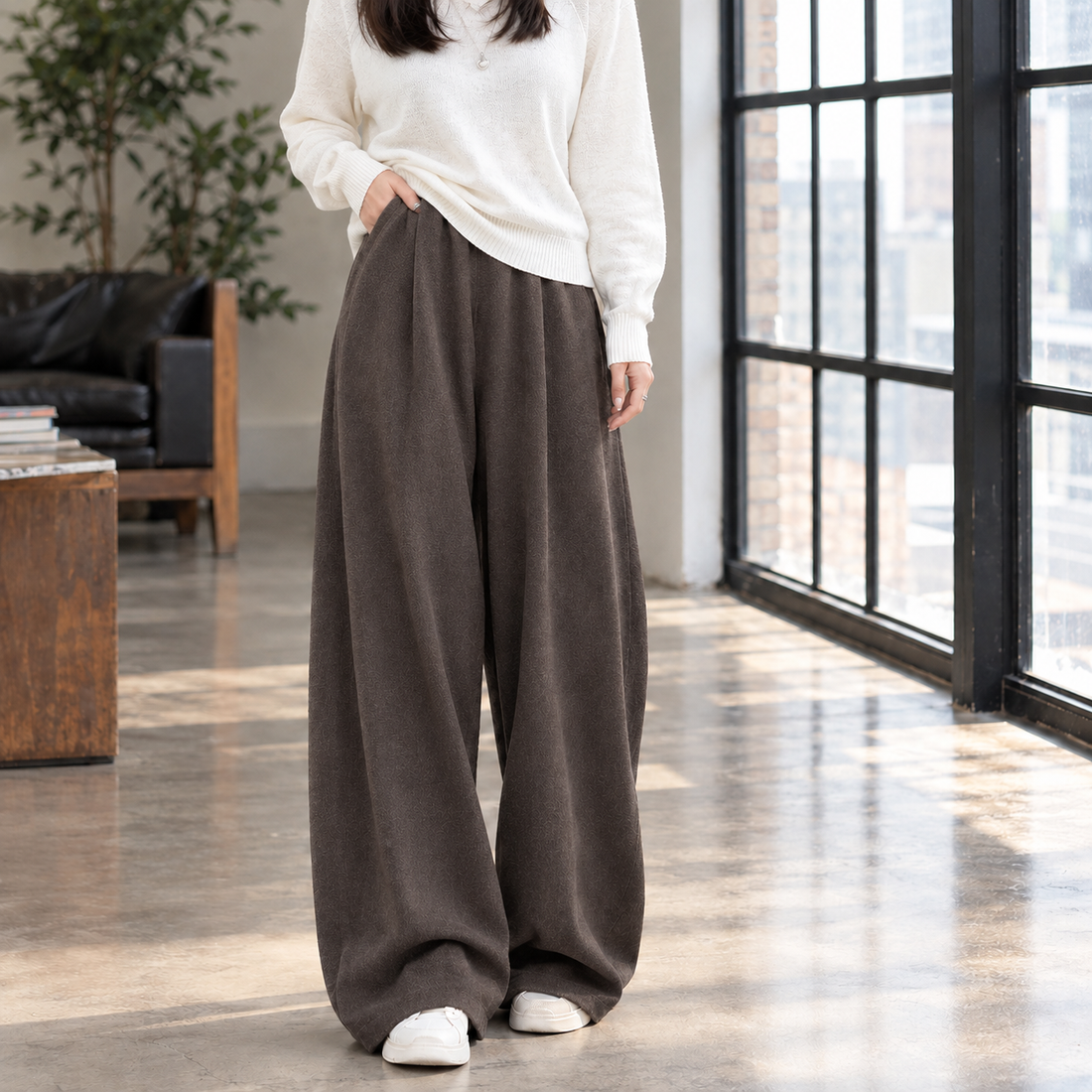 Ninon-Elise Wide Leg Pants - Coffee Gray