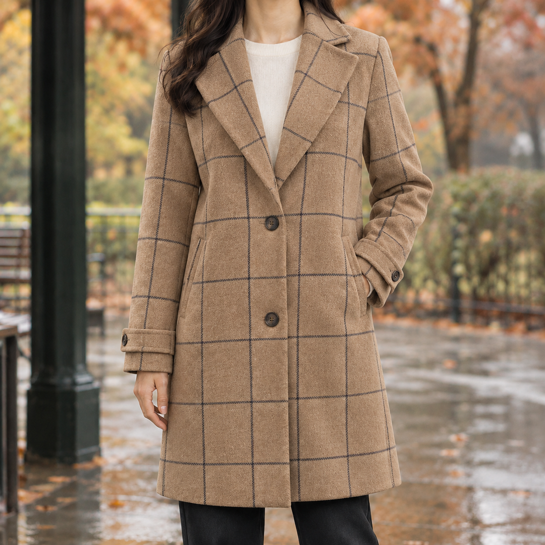 Matilda-Skye Windowpane Coat - Camel