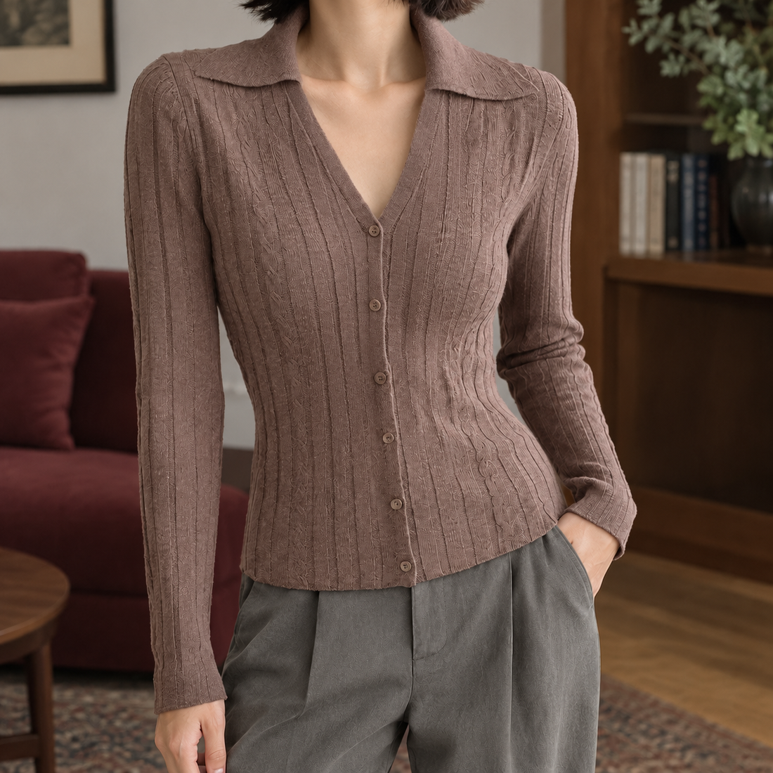 Kiera-Hope Ribbed Cardigan - Milk Coffee