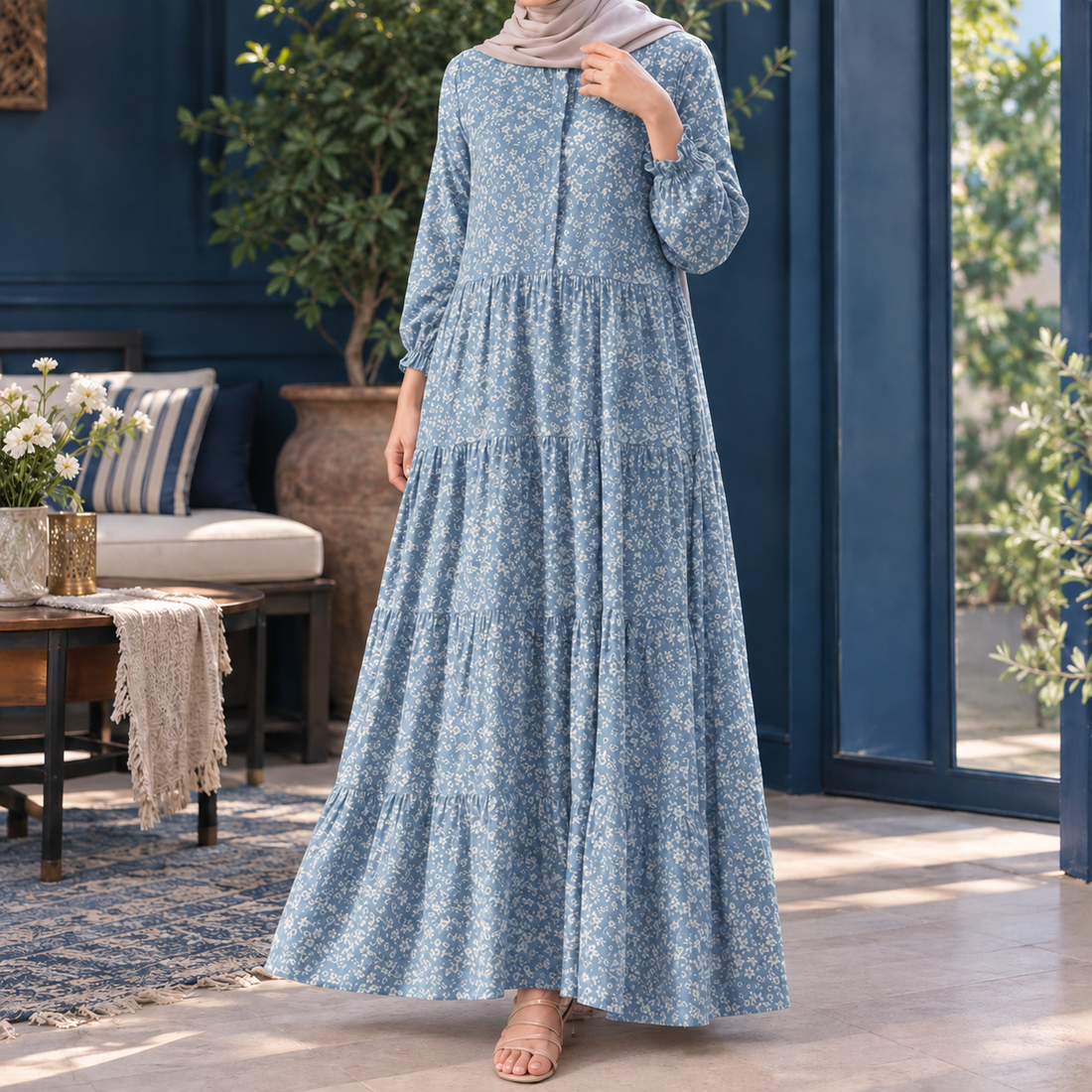 Ernestine Tiered Maxi Dress - Light Blue