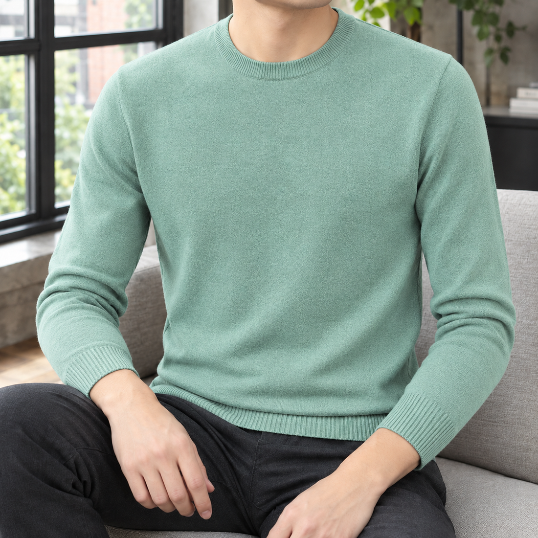 Edmund-Stone Crew Neck Sweater - Mint Green