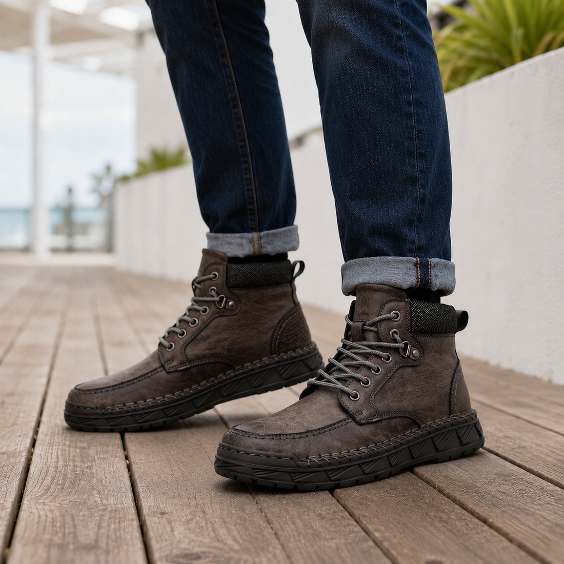 Falcone Moc Toe Boots - Charcoal Brown