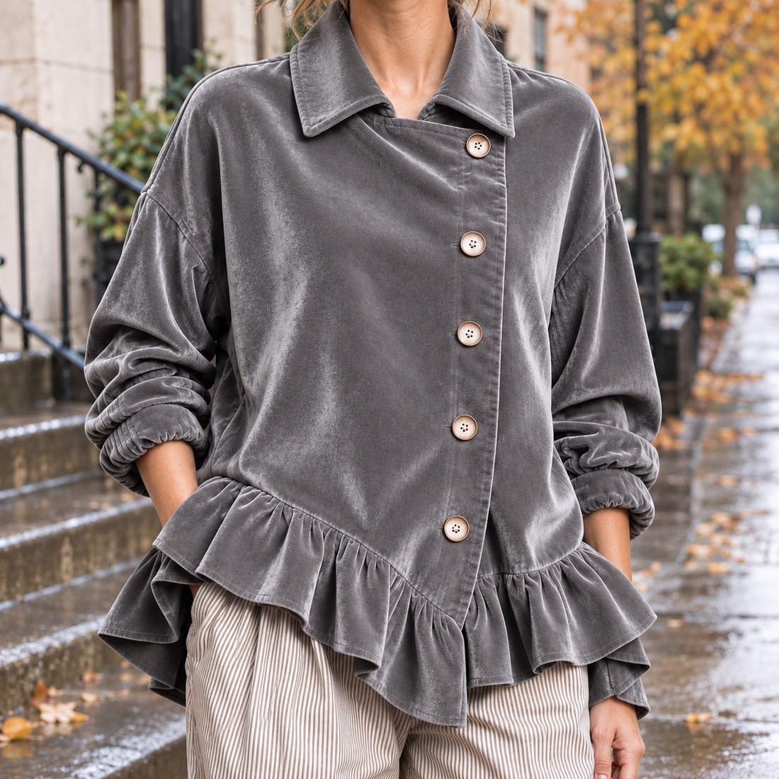 Lily-Kate Velvet Jacket - Gray