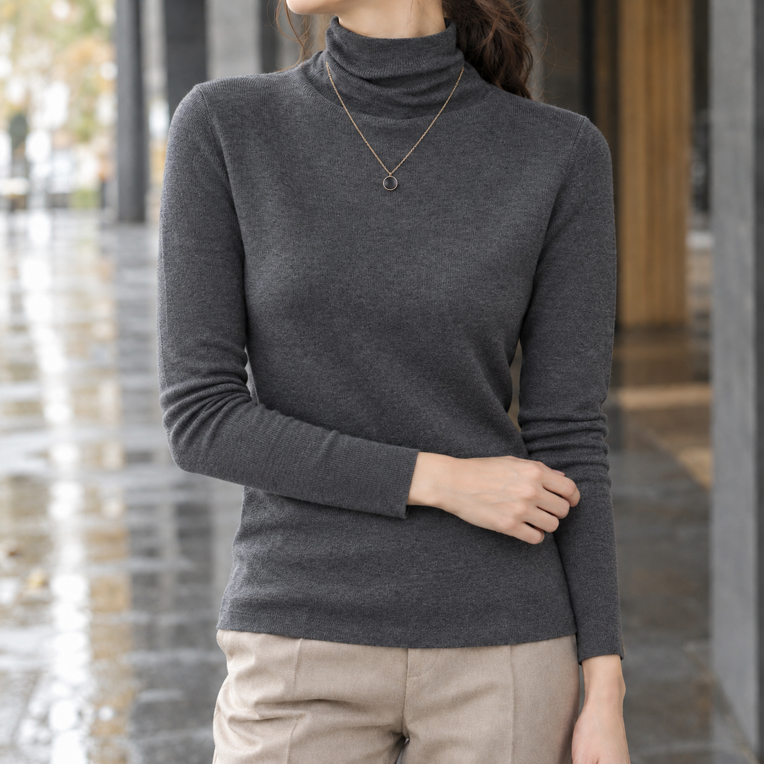 Elowen-Mae Wool Turtleneck - Dark Gray