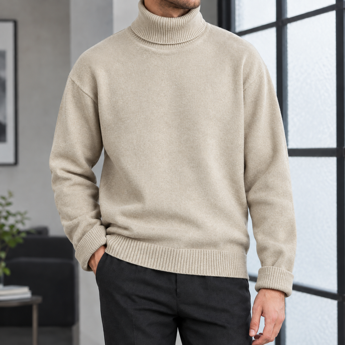 Zane-Miles Ribbed Turtleneck Sweater - Camel