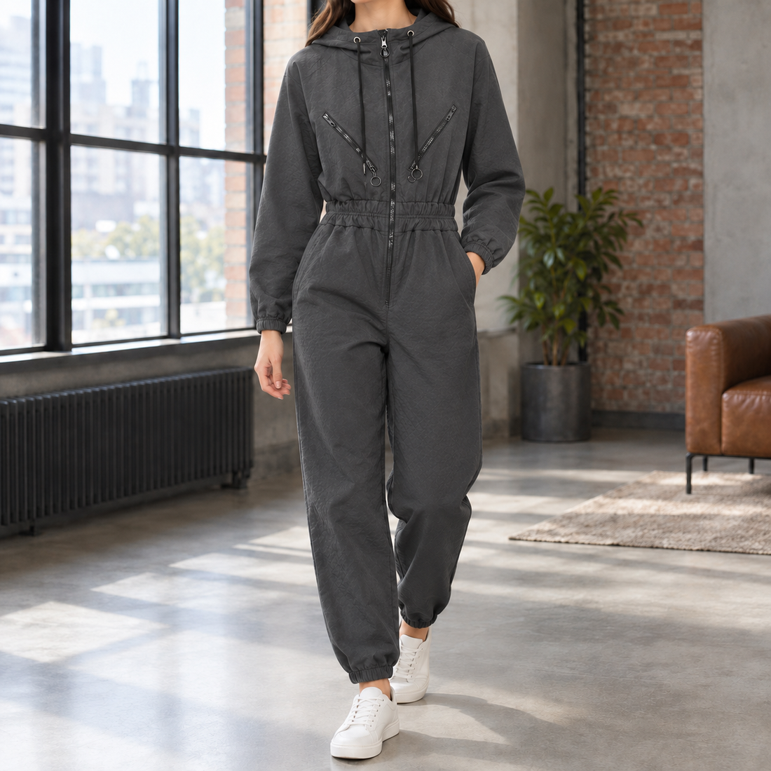 Natalie-Marie Hooded Jumpsuit - Gray