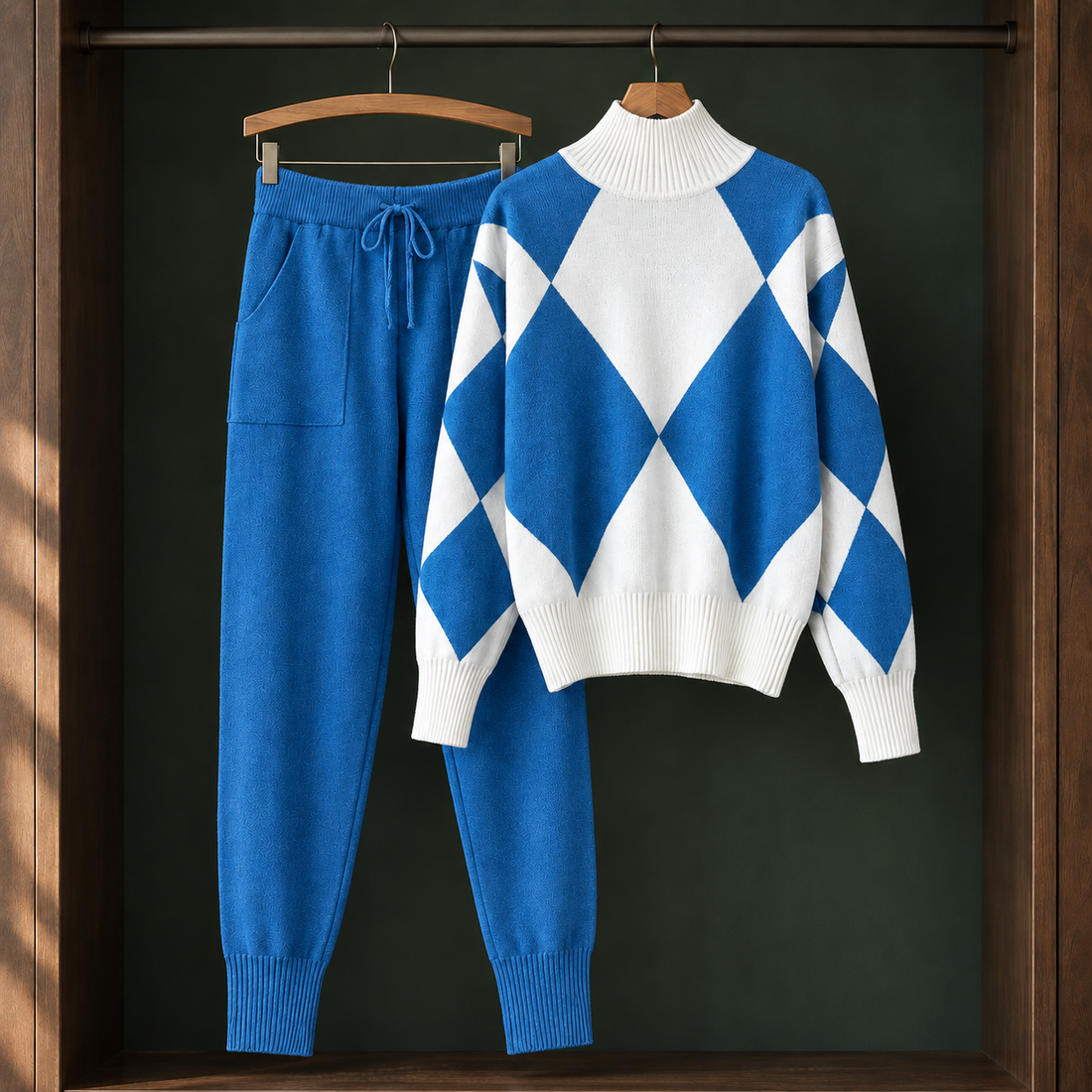 Iris-Marie Argyle Knit Set - Blue
