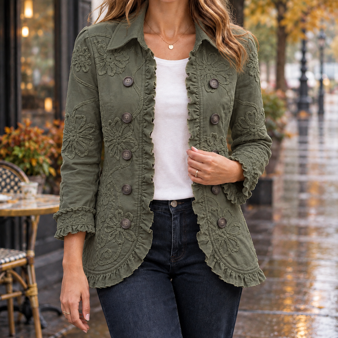 Mina-Marie Ruffle Jacket - Green
