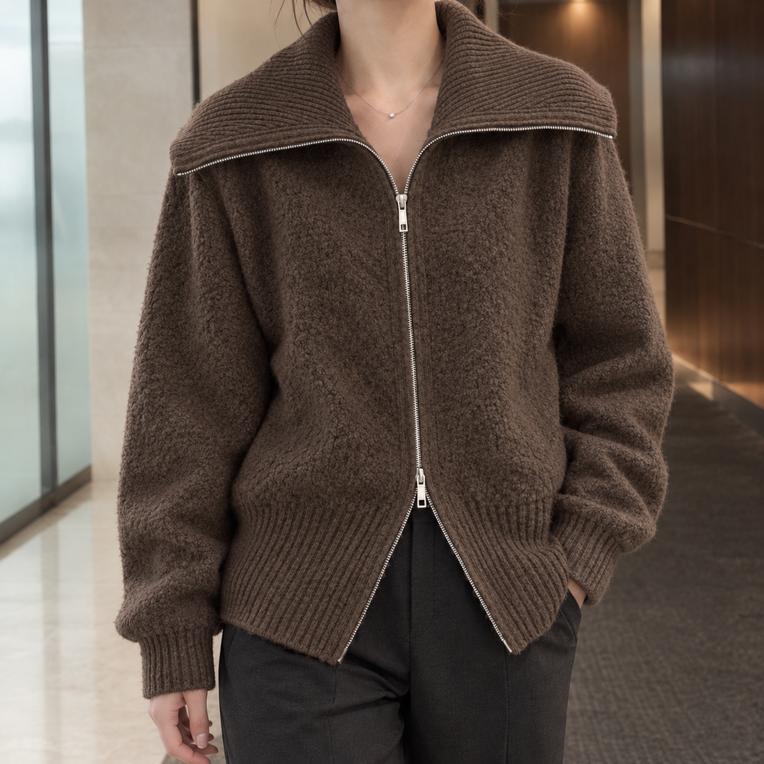 Etta-Rose Zip Sweater - Brown