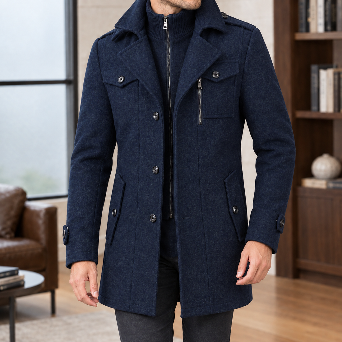 Logan Wool Coat - Navy Blue