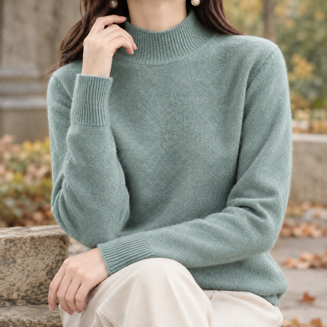 Selena-Belle Mock Neck Sweater - Greenery
