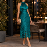 Madeleine-Lane Halter Midi Dress - Peacock Green