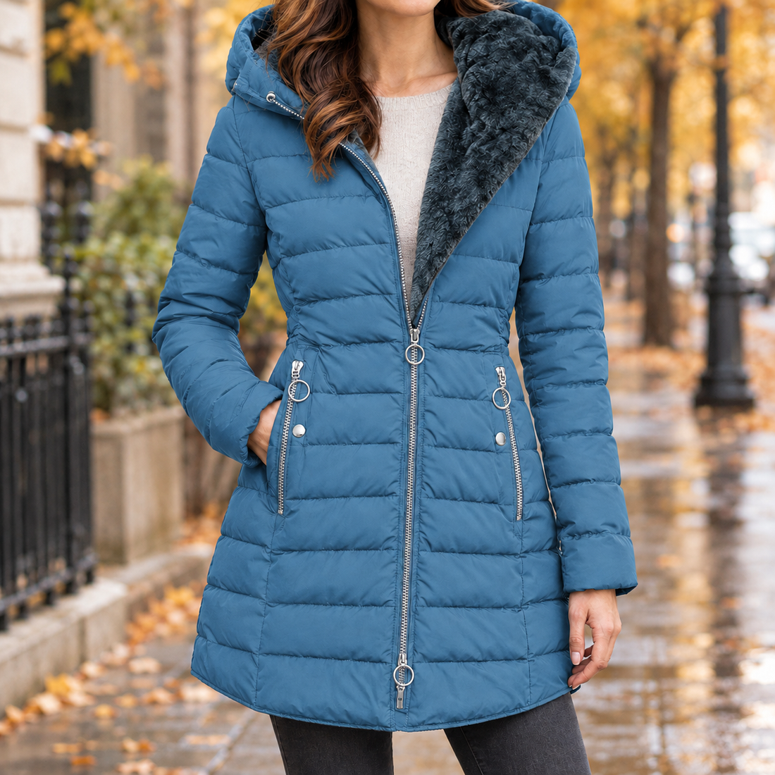 Gemma-Pearl Quilted Jacket - Blue