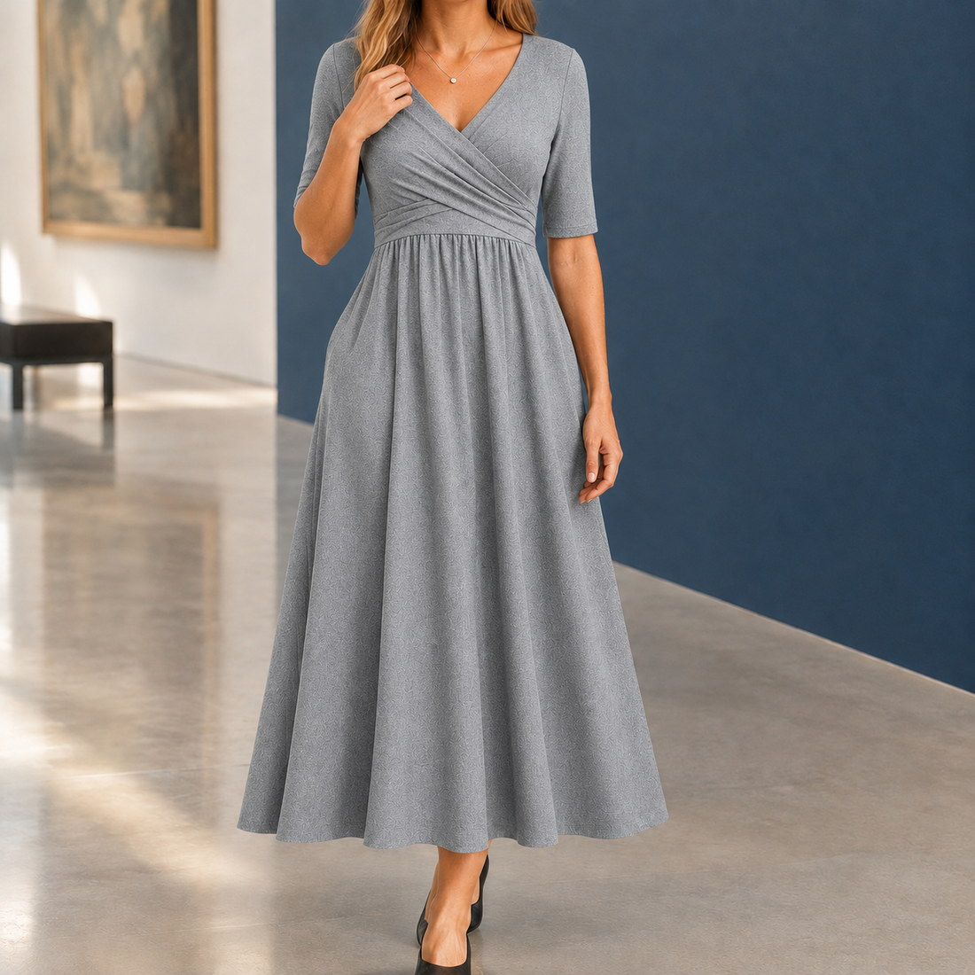 Demelza-Grace Wrap Midi Dress - Gray