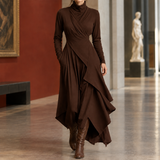 Freya-Hope Asymmetric Turtleneck Dress - Dark Brown