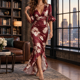 Carlotta-Claire Ruffle Maxi Dress - Red