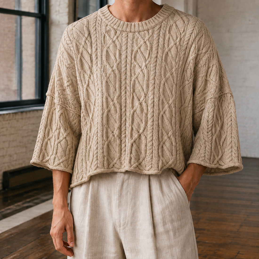 Hector-Grant Cable Knit Top - Beige