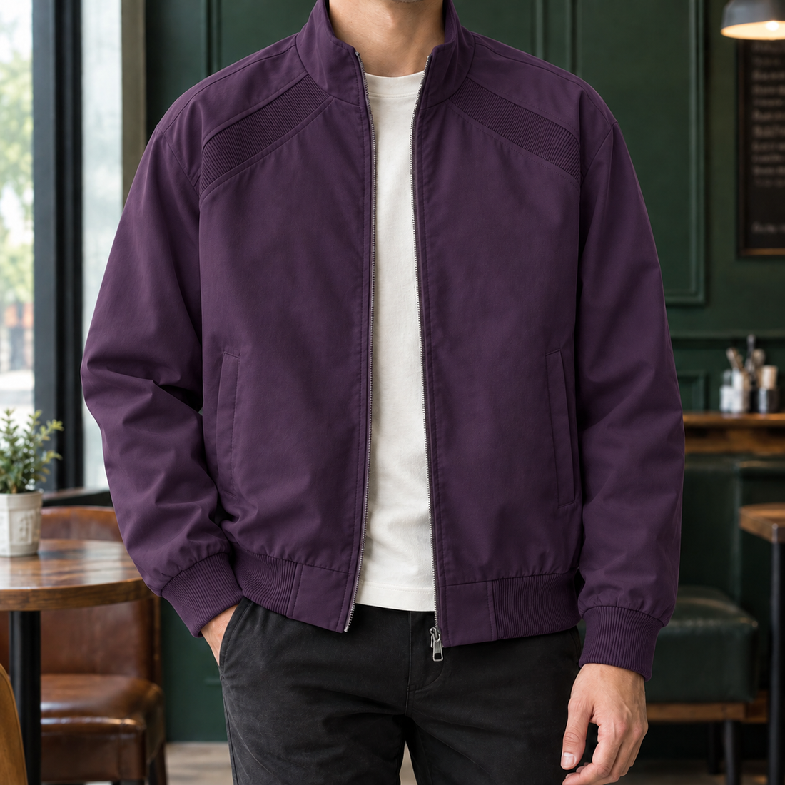 Ernest-Miles Ribbed Panel Jacket - Purple