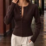 Karen Ribbed Cardigan - Brown