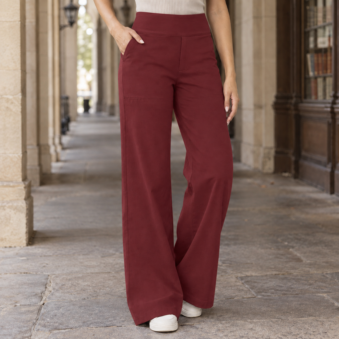 Eleanora-Sage Wide Leg Pants - Wine Red