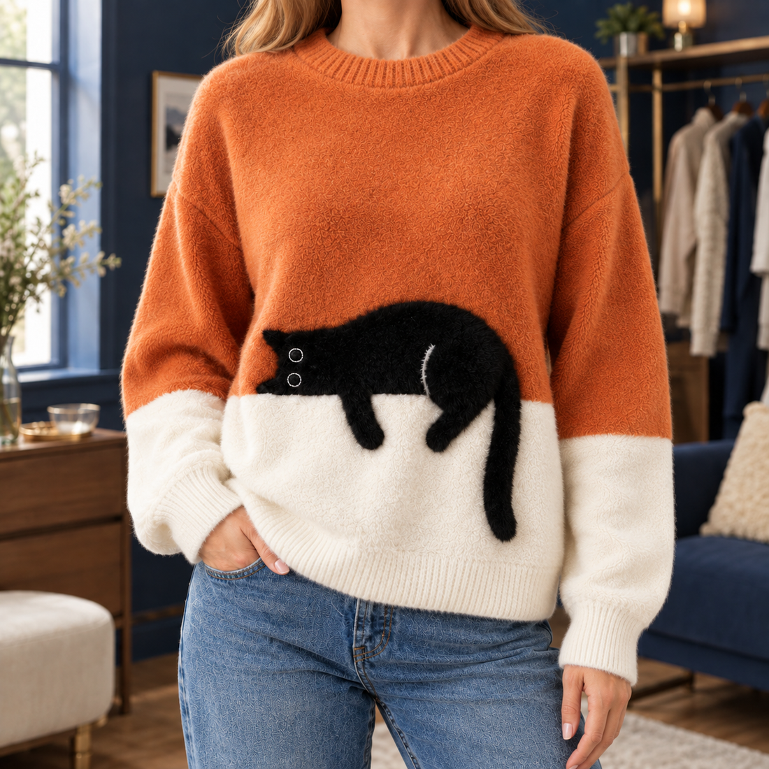Edith-Rose Cat Sweater - Orange