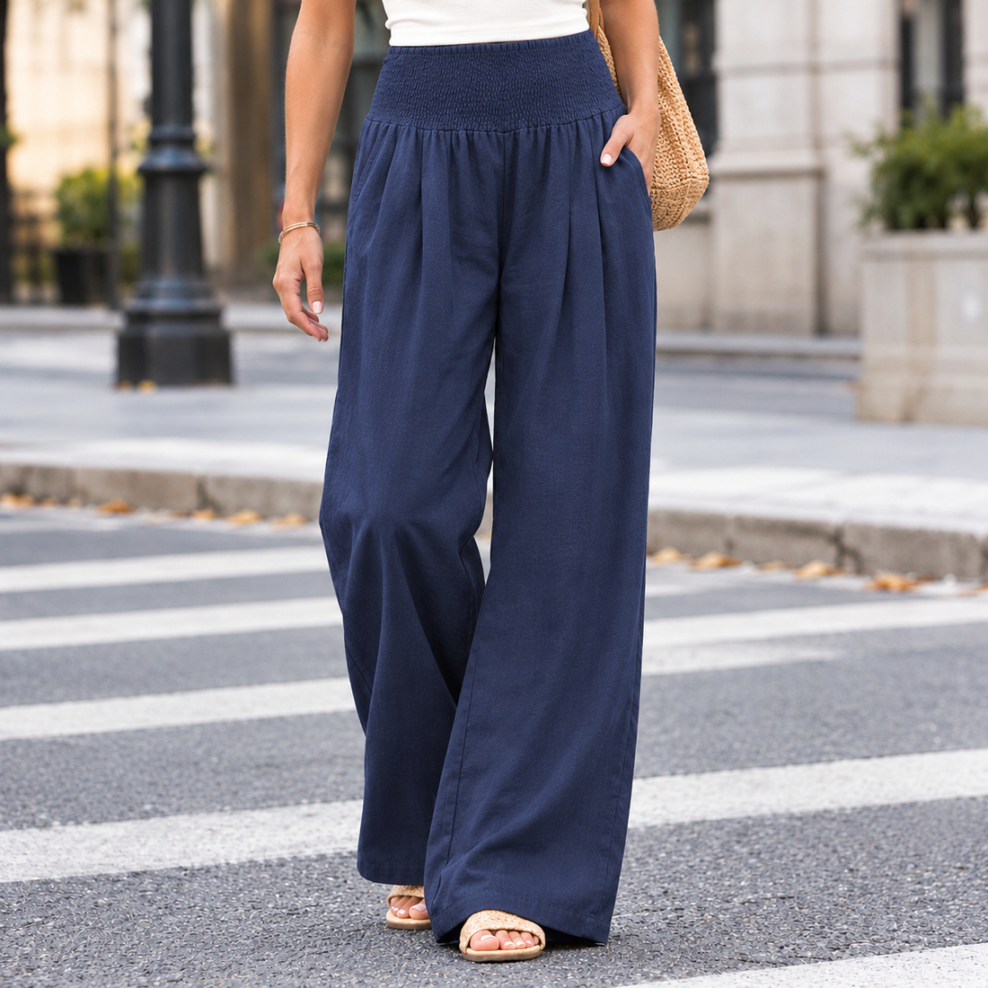 Tessa-Rae Wide Leg Pants - Navy Blue