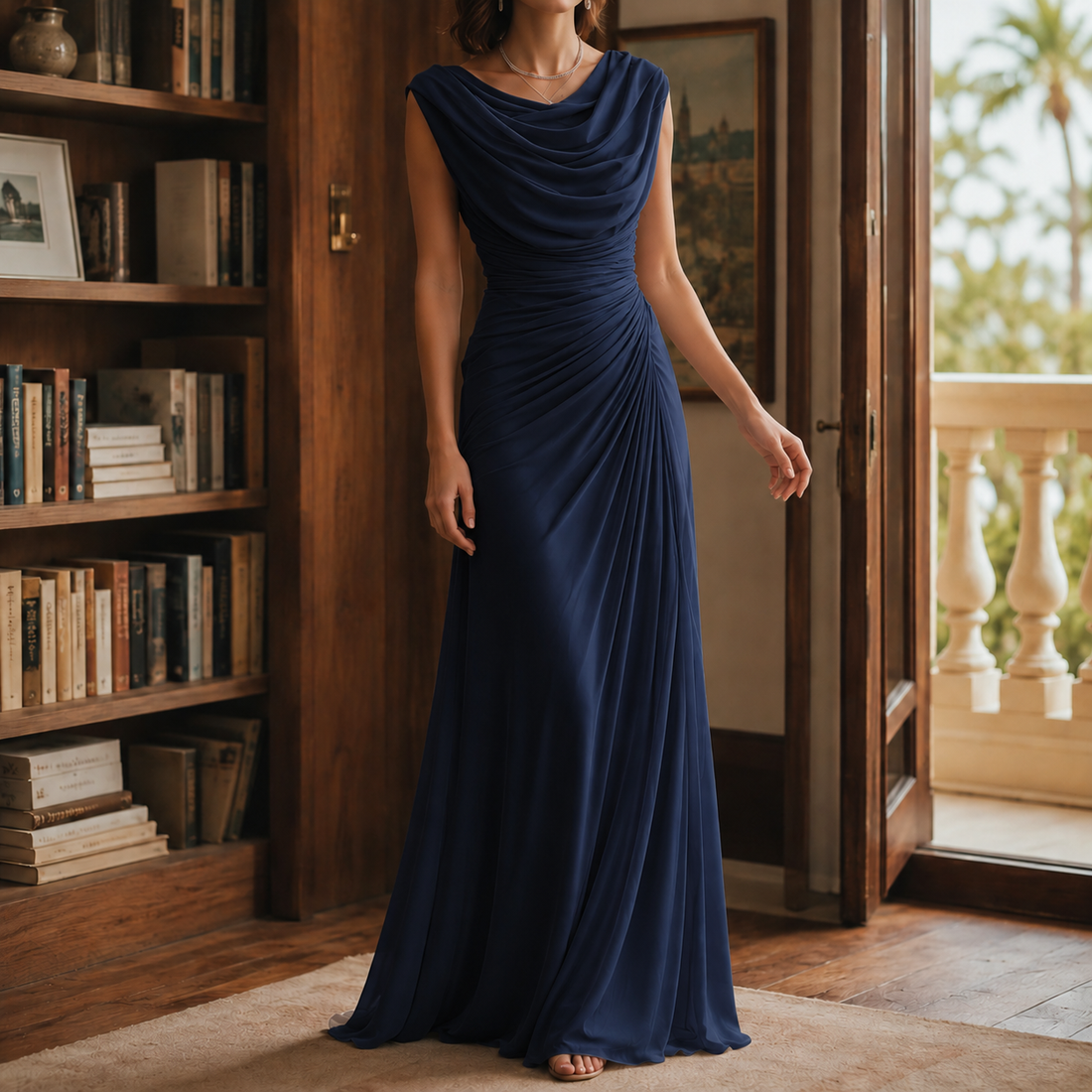 Sylvie-Skye Draped Maxi Dress - Navy Blue