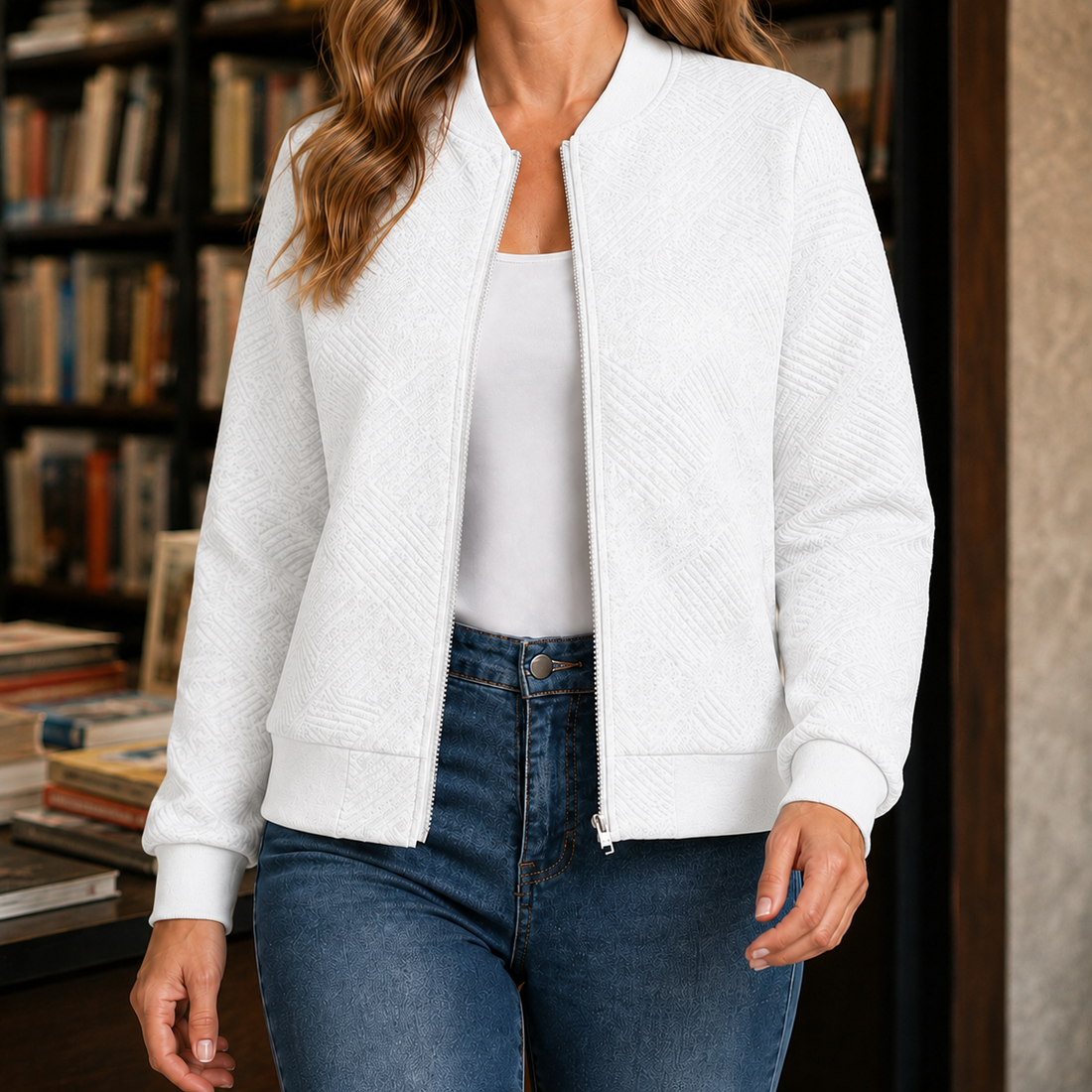 Leonie Geometric Bomber Jacket - White