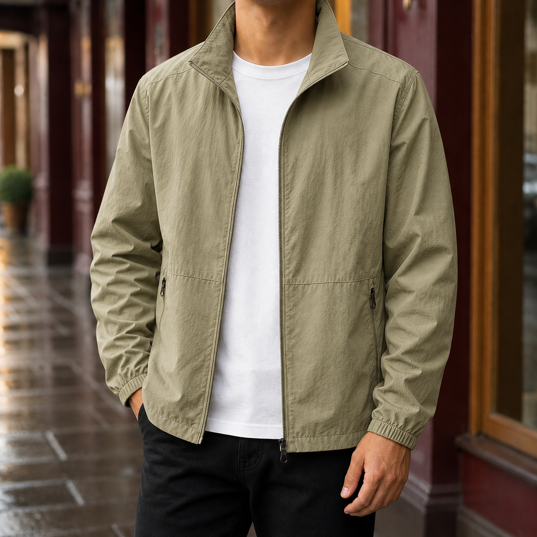 Matthias-Grant Stand Collar Jacket - Khaki