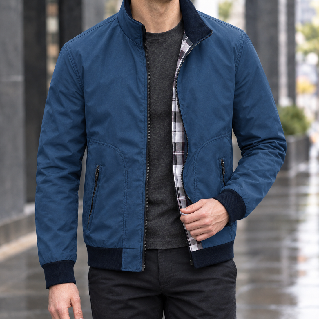 Oscar-York Stand Collar Jacket - Blue