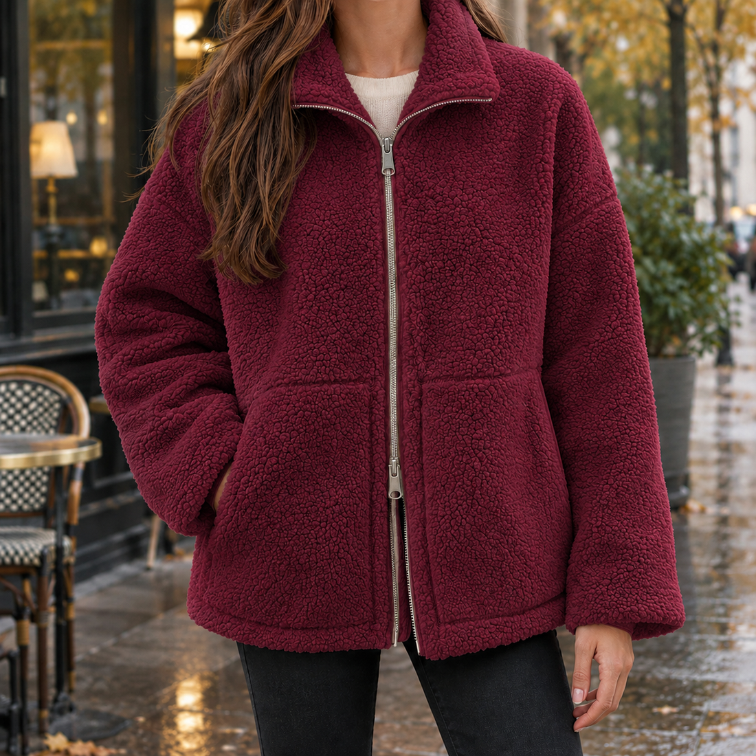 Autumn-Louise Teddy Jacket - Wine Red