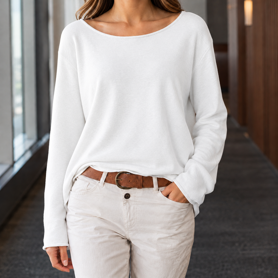 Arabella-Louise Boat Neck Top - White