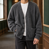 Nicodemus-Miles Ribbed Cardigan - Dark Gray