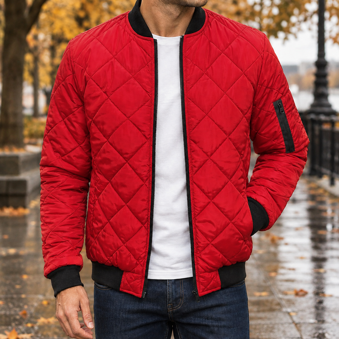 Oliver-Grey Quilted Jacket - Red