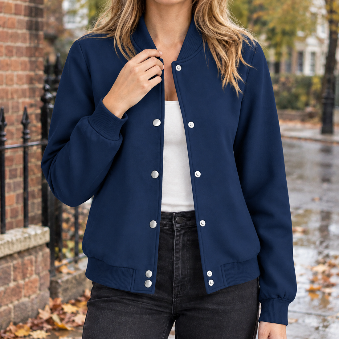 Maya-Lane Bomber Jacket - Navy Blue