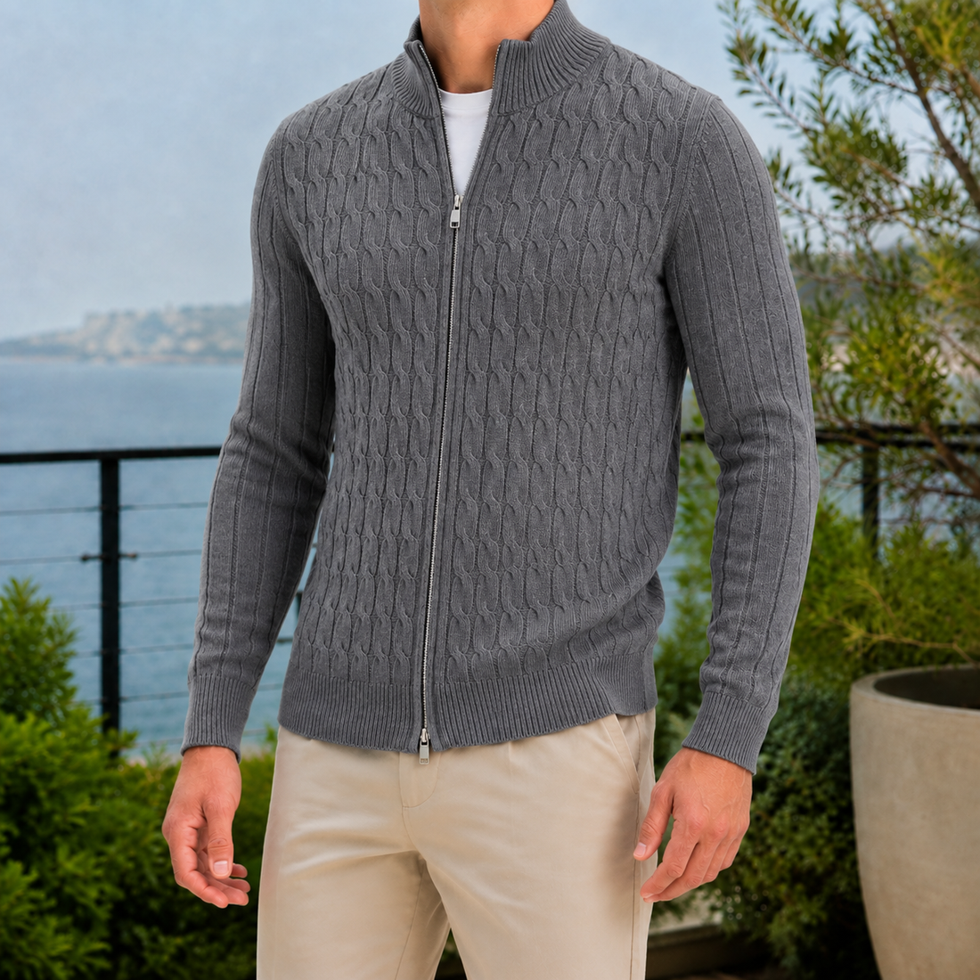 Torin Cable Knit Sweater - Lace Gray