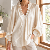Katrina Ruffle Neck Blouse - Apricot