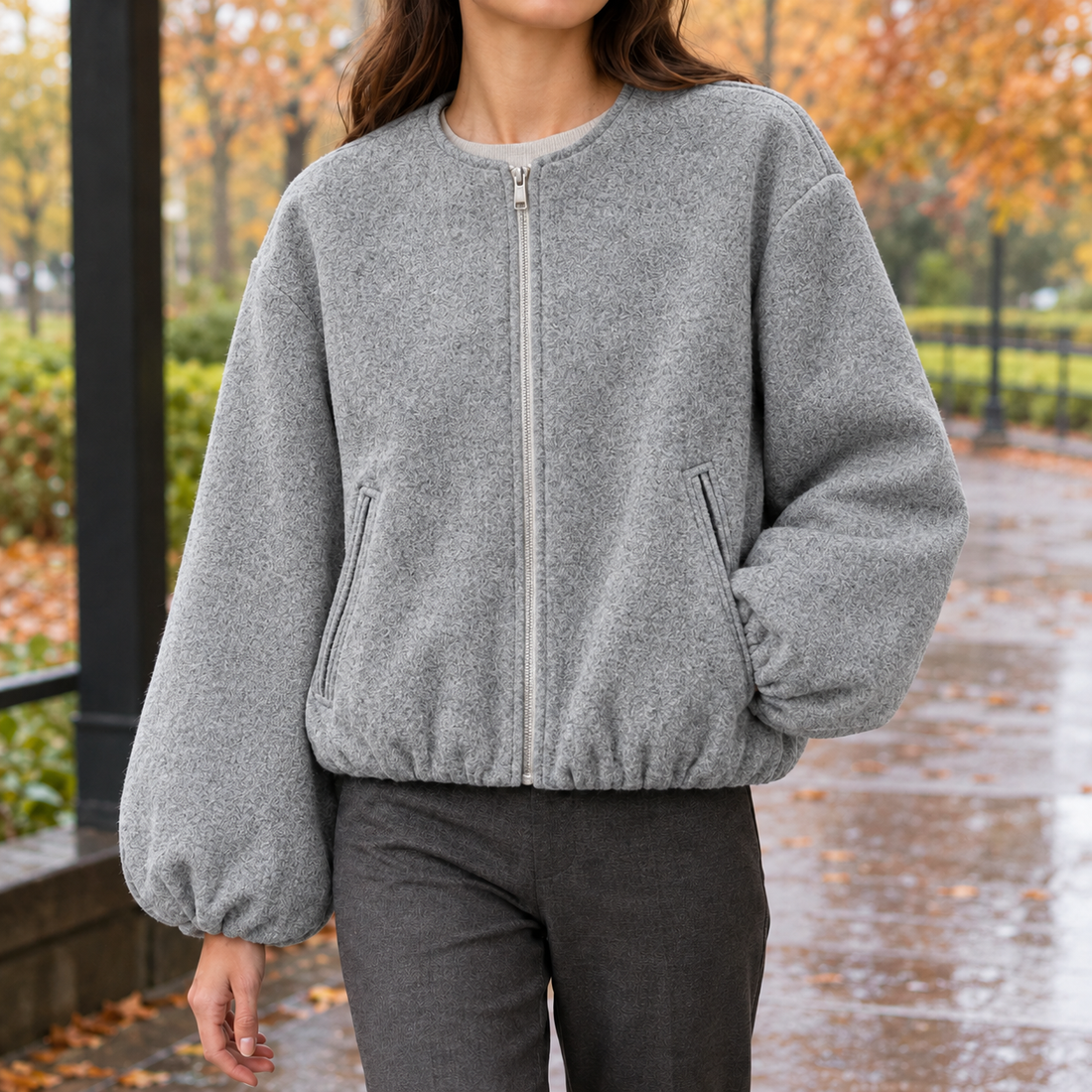 Erin-Eve Balloon Sleeve Jacket - Gray